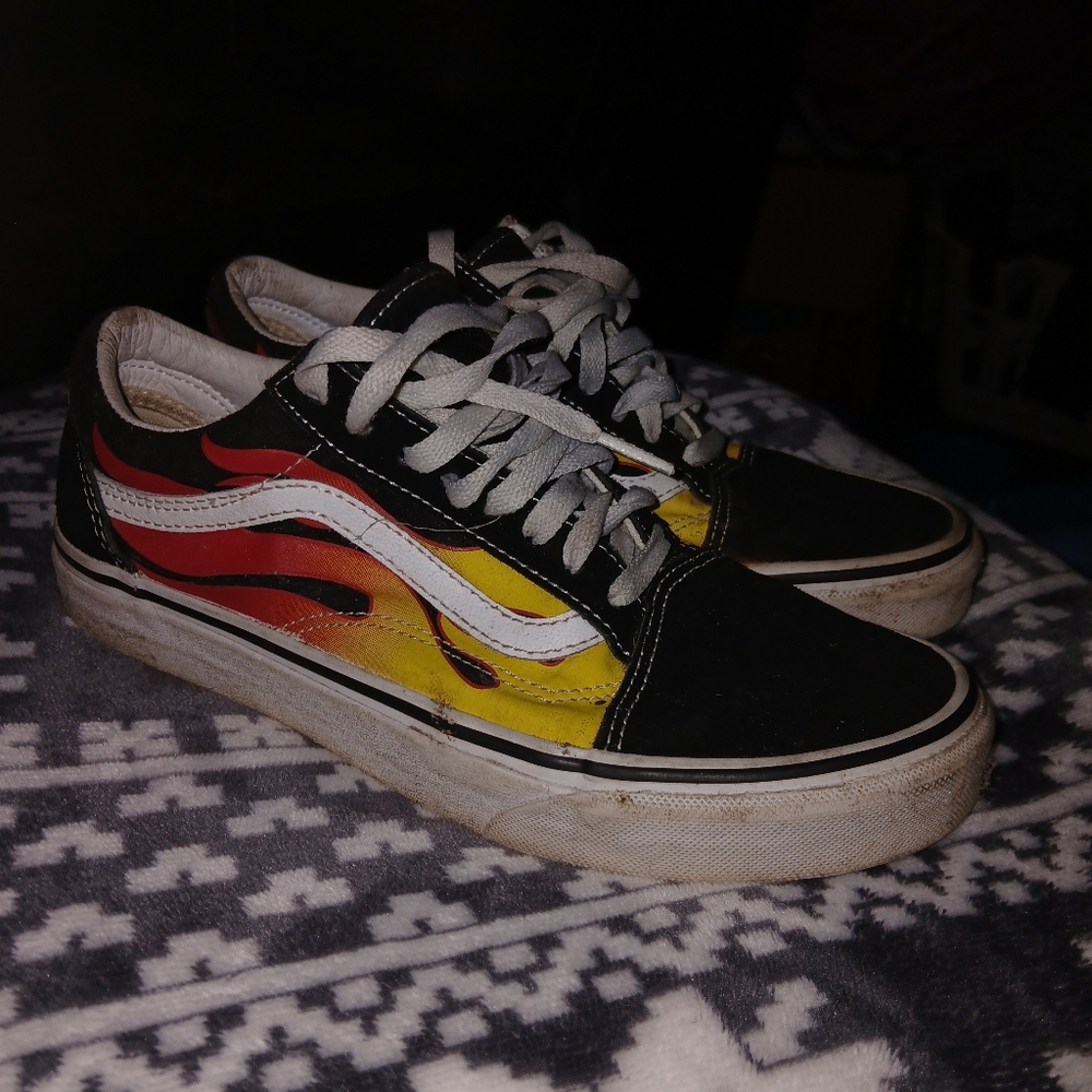 Vans Black and Flame Design Sneakers